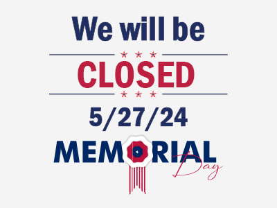 Closed for Memorial Day