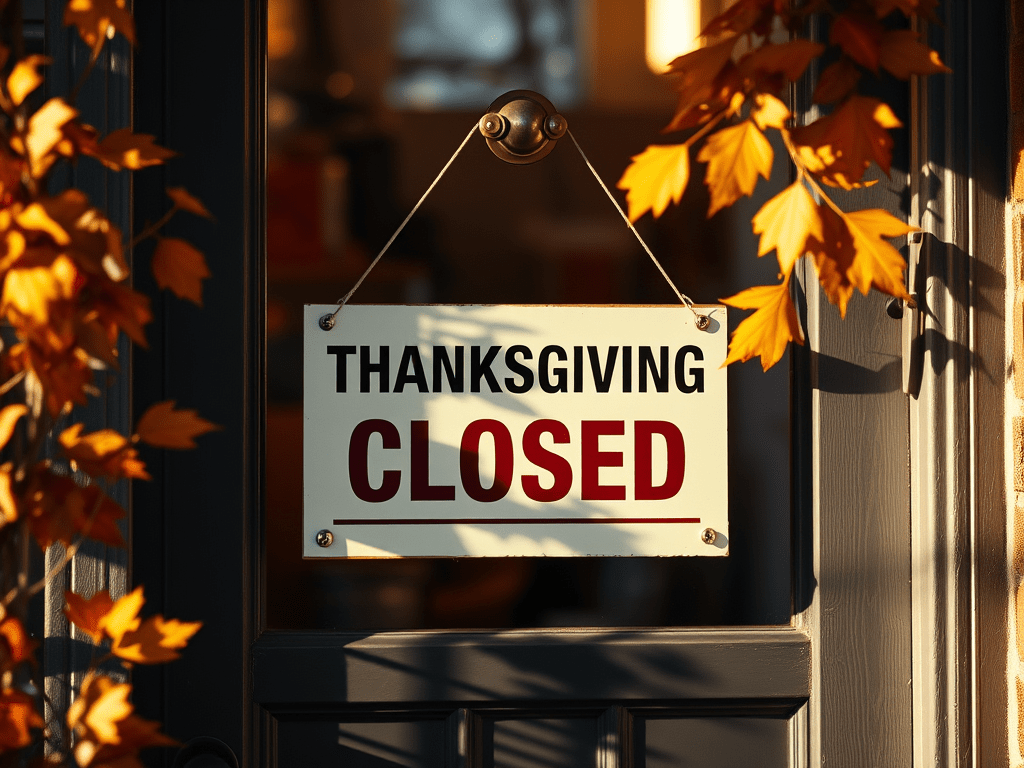 Sign in a door that says Thanksgiving Closed